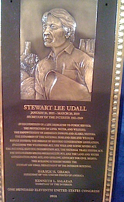 Udall plaque on Interior Department
