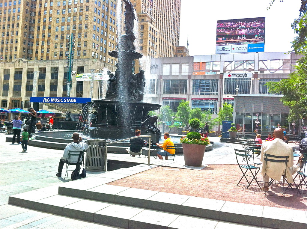 Reconstructing Fountain Square in 2005 was essential to Cincinnati's development following the race riot in 2001. Photo/Keith Schneider 